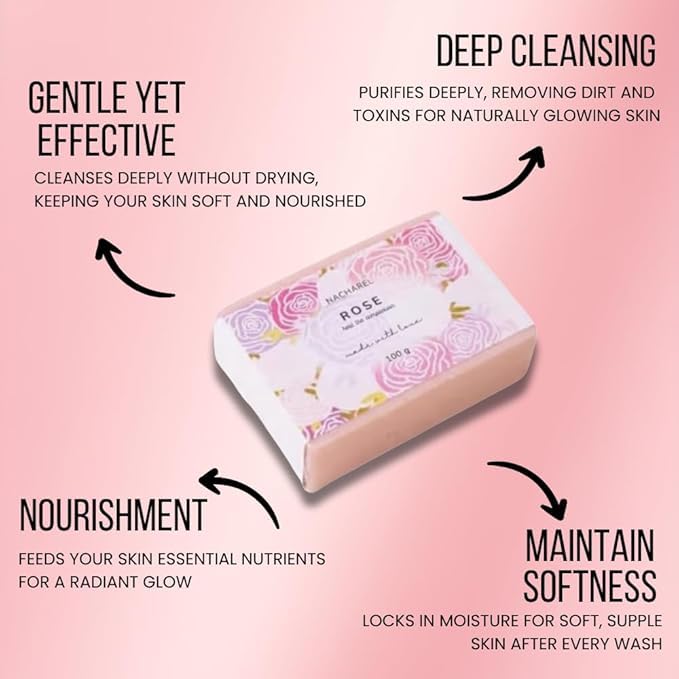 Image of Rose Soap | Pure & Gentle Bathing Bar for Glowing Skin | Nourishing & Aromatic Soaps for Men & Women | Natural Cleansing Bar For Moisturising | Soap for All Skin Types | Pack Of 3