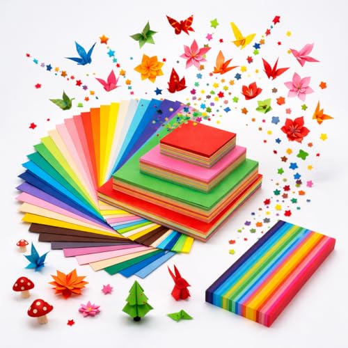 SGYKJ 1750 Blatt Origami Papier- Und Faltpapier Set In 20 Farben 7/10/15/20 cm Mit Origami-Sterne Papierstreifen  for DIY Handarbeit Und Dekoration Zu Hause.