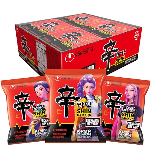 Image of Nongshim Shin Ramyun Noodles, Spicy Korean Signature Instant Ramyun, Rich Beef Flavored Broth, Microwaveable, Korean Instant Noodles, 4.23 oz (Pack of 16), Packaging May Vary