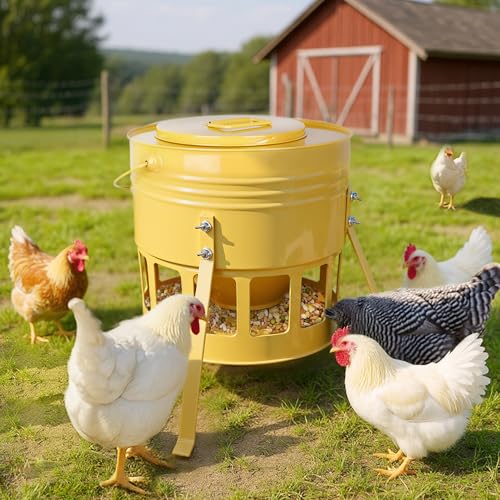 Metal Chicken Feeder - 20lbs Ground Poultry Feeder with 12
