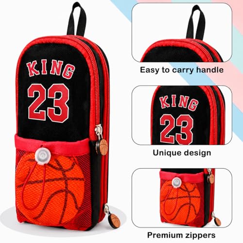 Image of Kids Pencil Case with Ball Toy, Double Zipper Large Capacity Pencil Pouch for Boys & Girls, Portable School Stationery Organizer Bag with Mesh Pocket & Compartments (King)