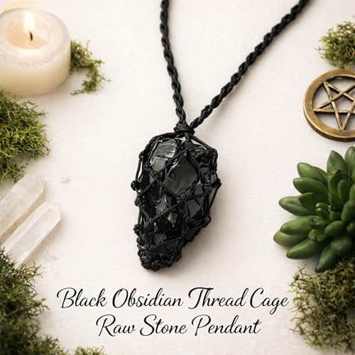 Image of REMEDYWALA Charged Energized Raw Stone Thread Cage Wrapped Pendant | Raw Stone Thread Cage Wrapped Pendant for Women and Men