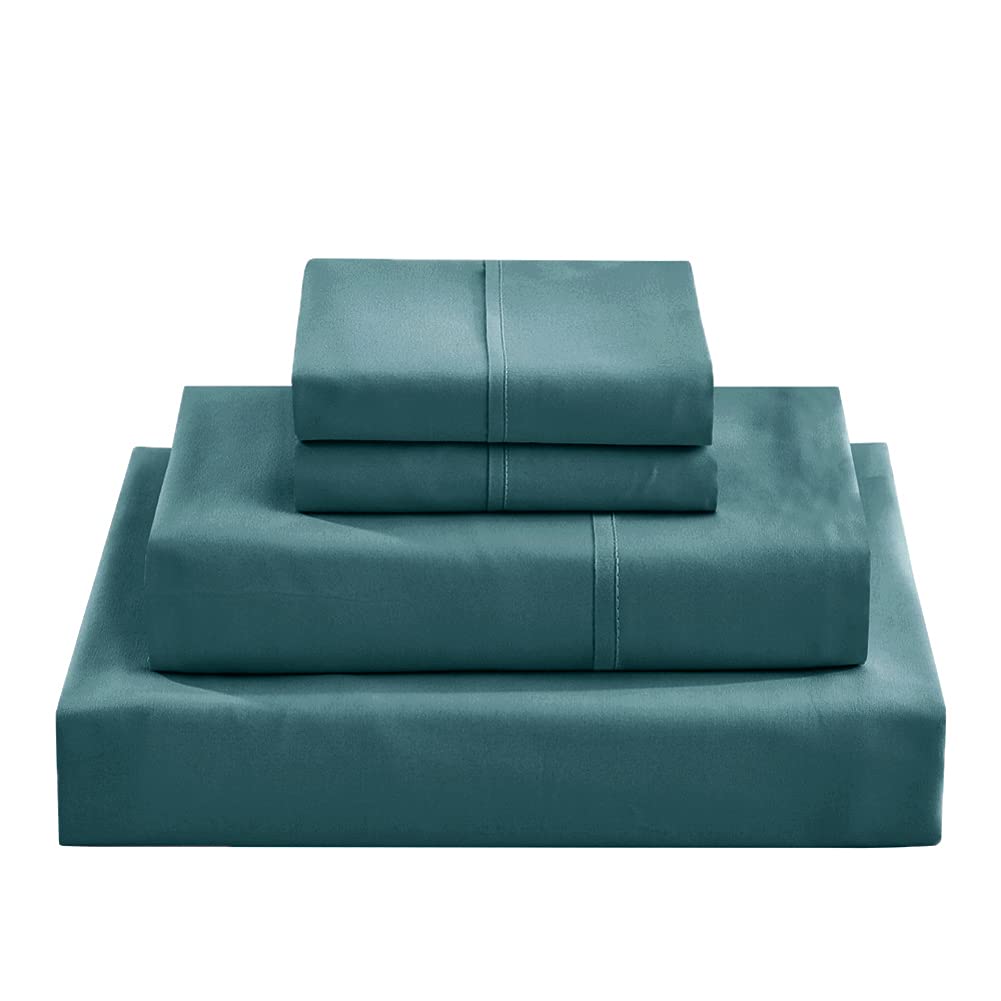 mixinni 4 Piece Queen Size Peacock Blue Bedding Sheet Set (1 Fitted Sheet, 1 Flat Sheet + 2 Pillowcases)