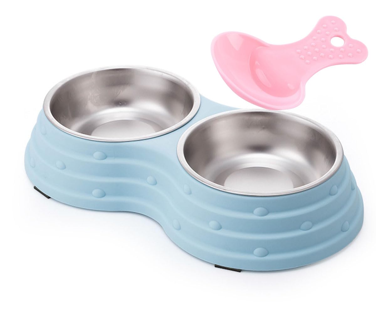 Double Dog Bowls,Removable Stainless Steel Pet Double Bowls (Large, Blue)
