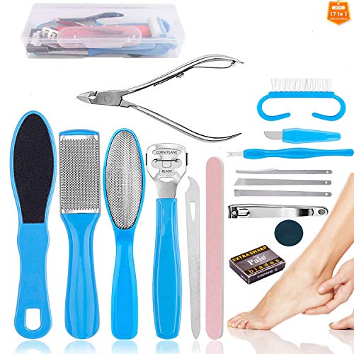 Professional Pedicure Kit,17 in 1 Foot Dead Skin Remover Pedicure Kit,Nail Toenail Clipper Foot Care Kit for Women and Men at Home Travel Salon to Foot Care (Black)