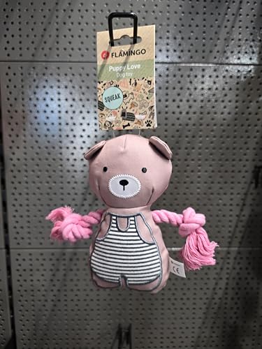 Flamingo - Spielzeug für Welpen wie Labrador, Beagle, Bulldogge und Border Collie - Britty Bär mit Seil, Langlebig und Unterhaltsam
