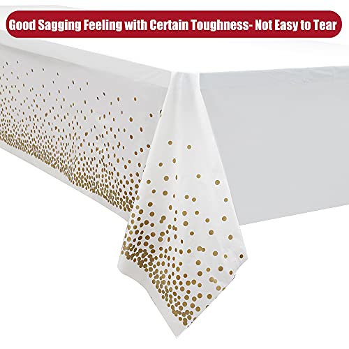 Gold Polka Dots Confetti Plastic Tablecloths 2 Pack White Disposable Table Covers Bridal Shower Party Tablecovers 54 X 108 Inch Table Cloths For Picnic Birthday Wedding Parties 8 Foot Rectangle Table #TOP2