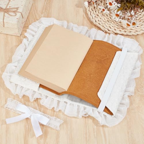 CRASPIRE Lace Handmade Book Cover Flower Diary Notebook Stylish Book Covers for A5 Hardcover Fabric Book Sleeve Protector Account Journal Book Jacket Decorative Decor Art DIY with Lace-up Gift - Image 4