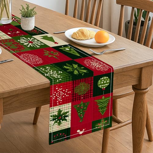 Christmas Patchwork Table Runner, Festive Holiday Patterns for Winter Dining Decor, Perfect for Family Gatherings and Seasonal Celebrations 13x72 Inch