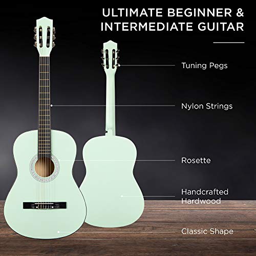 Image of Best Choice Products 38in Beginner All Wood Acoustic Guitar Starter Kit w /Case, Strap, Digital Tuner, Pick, Strings - SoCal Green