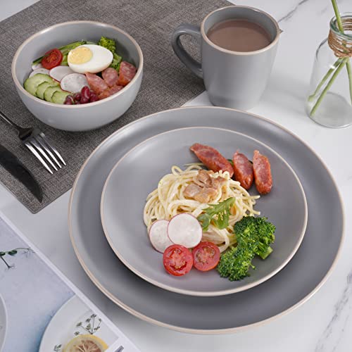 Stoneware Dinnerware Set 16 Piece Round Dishes Set For 4, Kitchen Plates And Bowls Set With Mugs,Microwave Safe,Gray #TOP1