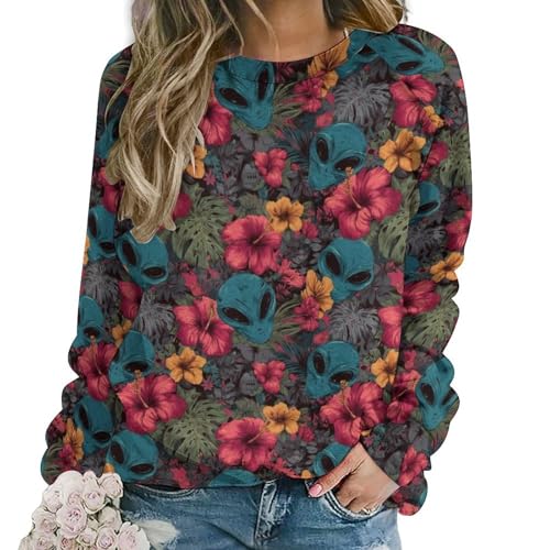 Sweat-shirt graphique femme imprimé floral hawaïen extraterrestre ultra doux