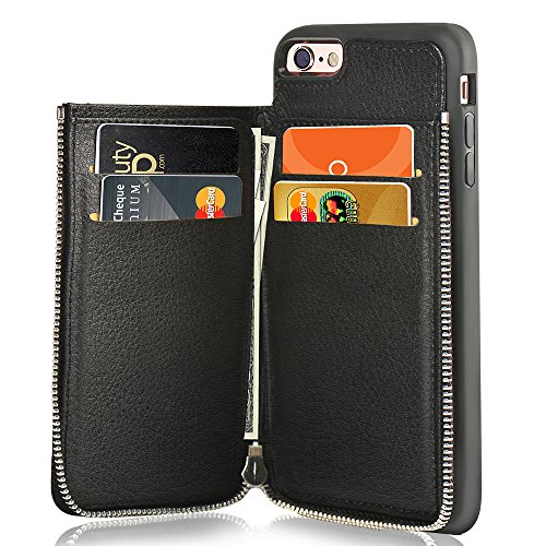 LAMEEKU iPhone 6 Wallet Case, iPhone 6s Card Holder Case, Shockproof iPhone 6 Leather Cases with Credit Card Slot Zipper Wallet Purse Money Pockets, Protective Cover for Apple iPhone 6/6s- Black