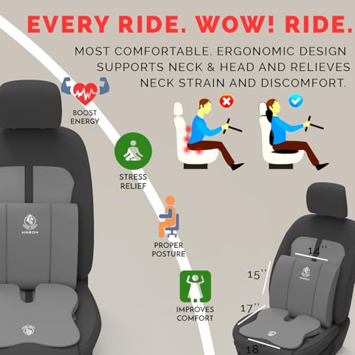 Image of MRRON Car Comfort Combo | Memory Foam Backrest & Wedge Seat Cushion Combo of 2 | Orthopedic Support for Back, Tailbone, Sciatica | Ergonomic Comfort for Car, Office| Posture Correction | Universal Fit