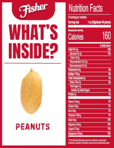 Image of Fisher Oven Roasted Never Fried Peanuts, Made With Sea Salt, 24 Ounces | No Added Oils Or Preservatives, No Artificial Ingredients, Gluten Free, Vegan Protein, Snacks For Adults, Bulk