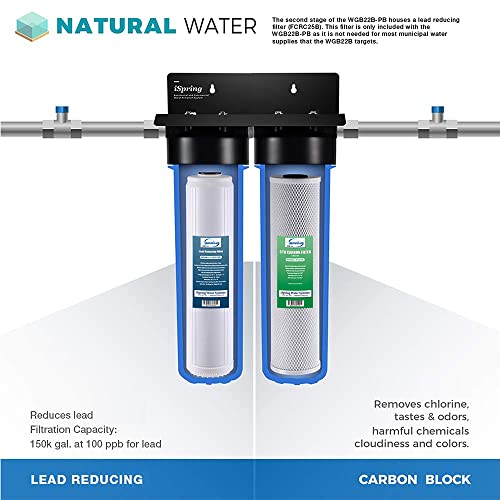 Image of iSpring F2WGB22BPB 4.5 inch x 20 inch 2-Stage Whole House Water Filter Replacement Pack Set with Carbon Block and Lead Reducing Cartridges, Fits WGB22B-PB, white