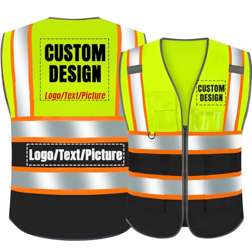 Custom Logo Class 2 Safety Vest Customized Reflective Work Vest Personalized High Visibility Vest with Pockets?Yellow Black?XL?
