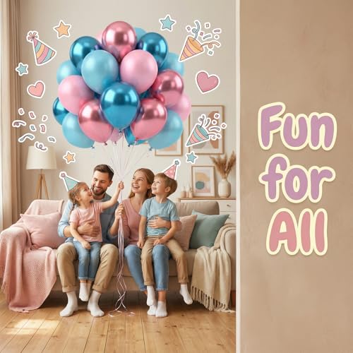 Image of Pink and Blue Balloons Set, 60 Pcs 12 Inch Gender-Reveal Latex Balloons | Thick Durable ，Easy to Inflate，Blue and Pink Balloons with Ribbon for Baby Shower Birthday Boy or Girl Gender Reveal