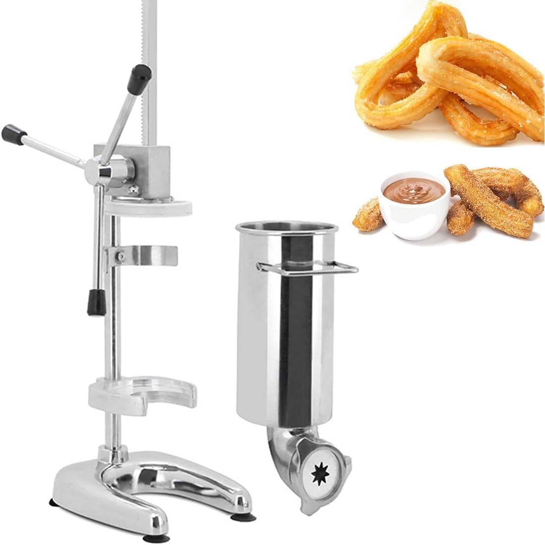 Máquina manual de churros de acero inoxidable con 5 boquillas, máquina vertical española para uso comercial, capacidad de masa de 3 litros