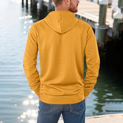 Mens Button Up Hooded Sweatshirts Casual Lightweight Drawstring Henley Pullover Hoodies Jacquard Textured Shirts4