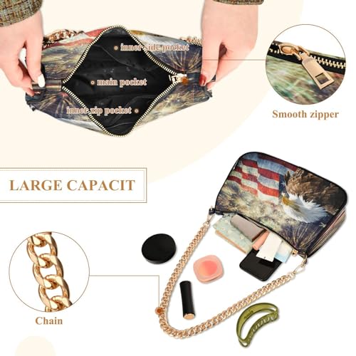 Image of Shoulder Bags for Women American US Flag Independence Day Patriotic Hobo Tote Handbag Small Clutch Purse with Zipper Closure