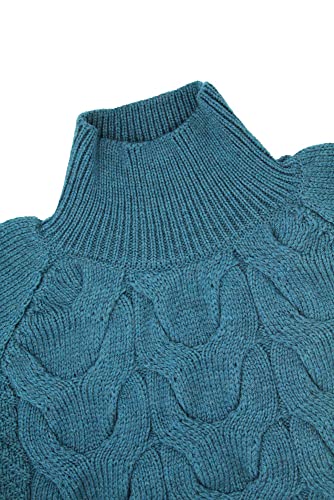 Image of Aran Crafts Irish Cable Knitted Chunky Sweater, 100% Super Soft Wool, Authentic & Traditional, Classic Fisherman Sweater-Style Knit, Made in Ireland, R5108-LG-TEAL