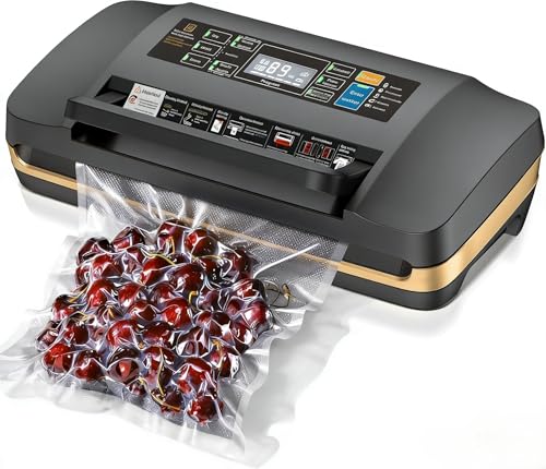 Vacuum Sealer Machine,Updated Powerful 95KPa Commercial Food Saver with Double Seal for 2X Strength, Built-in Cutter, Bags Storage & Easy-Lock Handle, Includes Free Bags (1 Roll + 10 Pre-cut) Charcoal