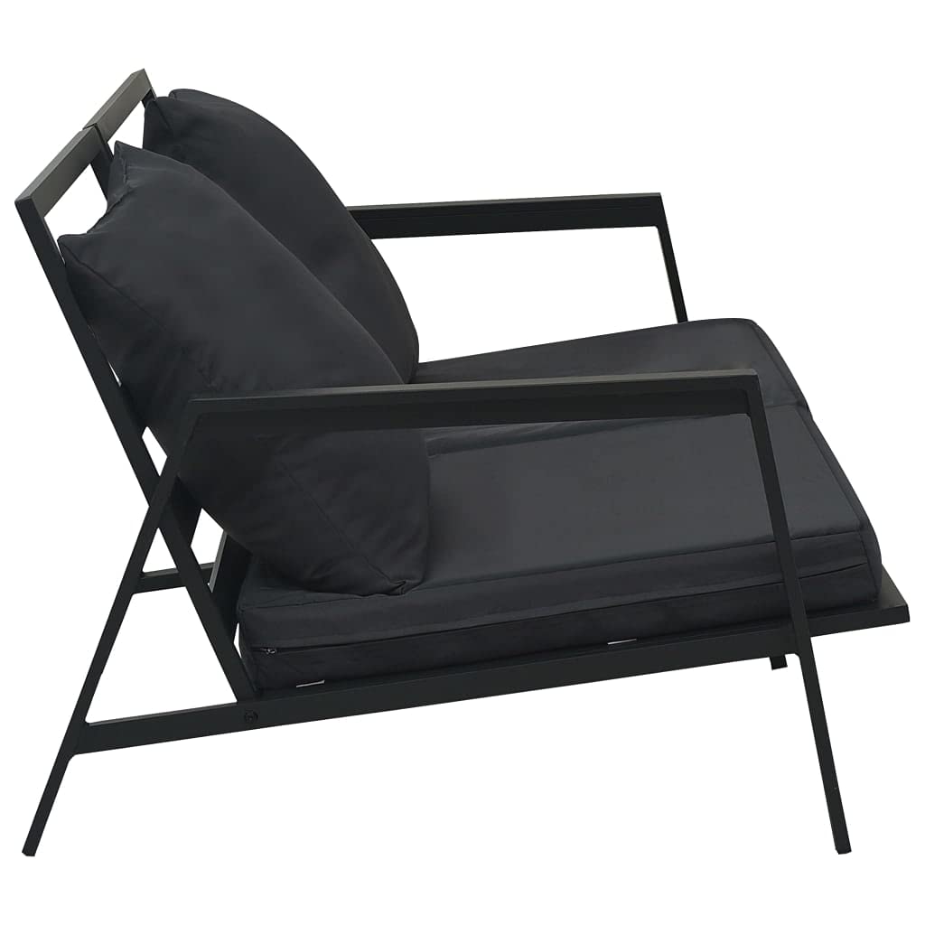 4 pz Set Divani da Giardino con Cuscini in Alluminio Salottino da Giardino Divano a 2 Posti+2 Poltrona +Tavolino da Salotto Grigio Scuro