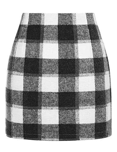 Image of IDEALSANXUN Womens High Waist Plaid Skirt Bodycon Pencil Wool Mini Skirts