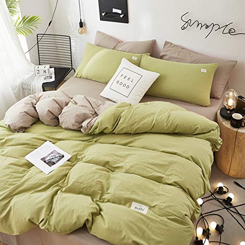 LT&NT 100% Lavable Coton Housse De Couette,Couleur Unie Couverture De Couette Réversible Housses De Couette Souple Parure De Lit 1 Pièce pour Enfants Adultes-Vert 200x230cm(79x91inch)