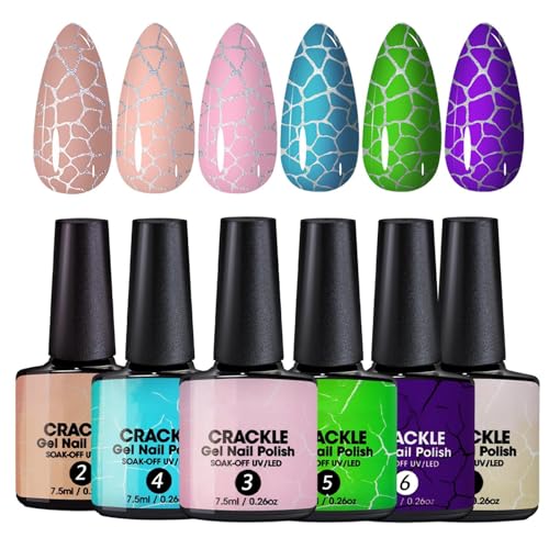 Lot de 6 vernis à ongles en gel craquelé - Colle à texture lisse - Pour voyage, voyage d'affaires, maison, école