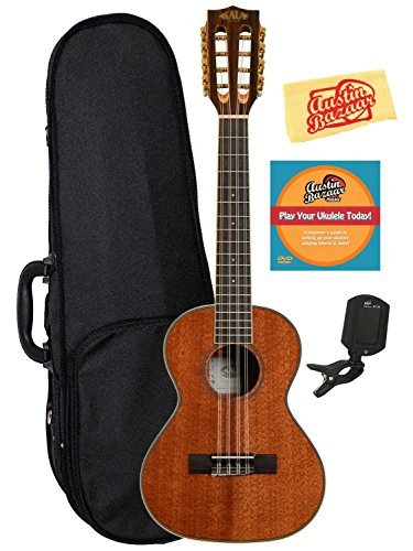 Kala KA-8 Mahogany 8-String Tenor Ukulele Bundle with Hard Case, Tuner, Strap, Fender Play Online Lessons, Austin Bazaar Instructional DVD, and Polishing Cloth