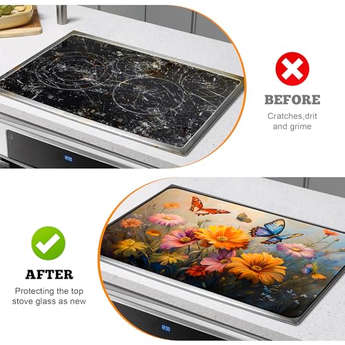 Image of Multi-Design Stove Cover for Glass /Electric Stoves - 3-in-1 Heat-Resistant Protector Mat, Non-Slip Drying Rack 28 inchx20 inch