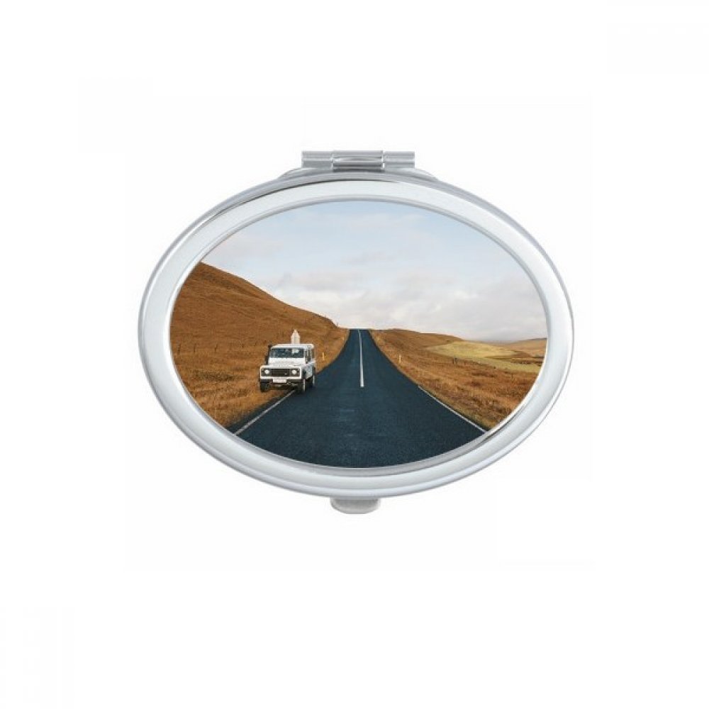Miroir de poche portable cadeau mignon pour femme motif route herbe automne