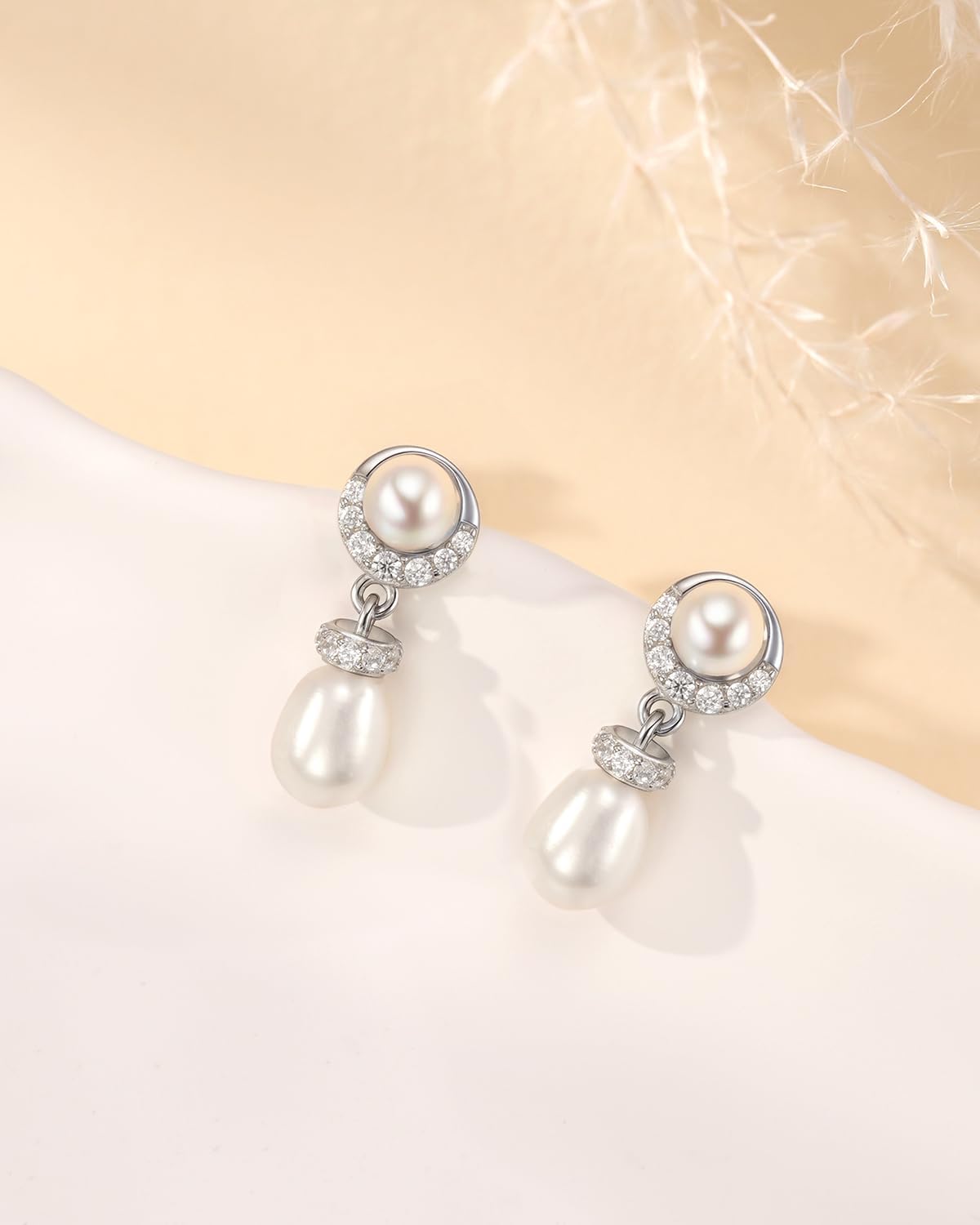 18/14K Gold Plated Pearl Hoop Earrings for Women, 925 Sterling Silver Pearl Dangle Drop Earrings Hypoallergenic Elegant Jewelry Birthday Christmas Anniversary Wedding Gifts for Her Women Mom Wife