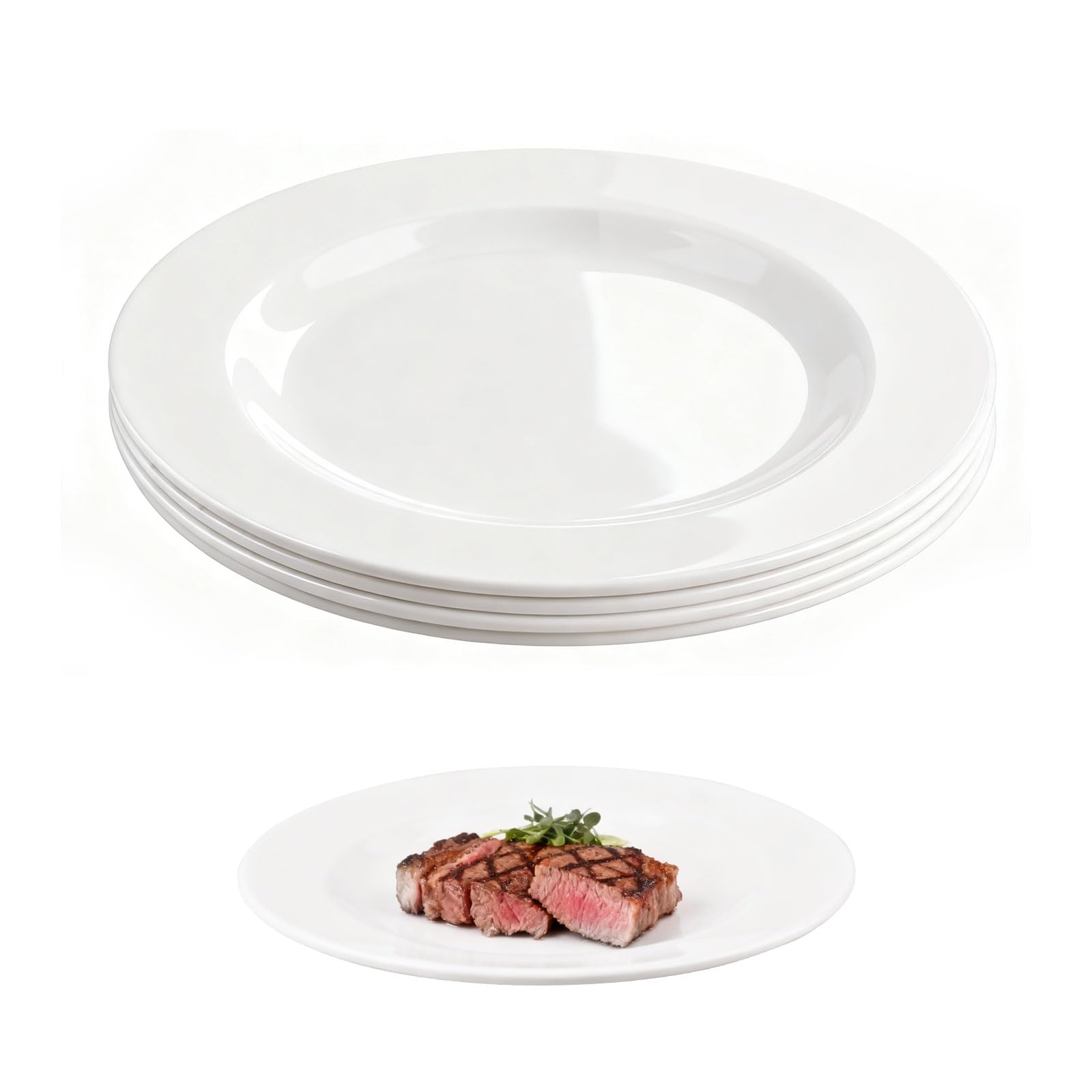 Doafoce Plate Set 4 Dinner Plates White Large Serving Plates 25cm/9.8 inch