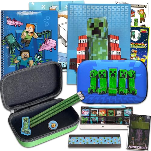 Minecraft Conjunto De Materiais Escolares - Estojo E Caderno Para Meninos Com Adesivos, Cabide Porta Muito Mais