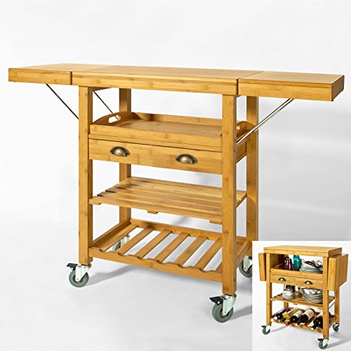 SoBuy Servierwagen mit Rollen aus Bambus – Küchenwagen mit...