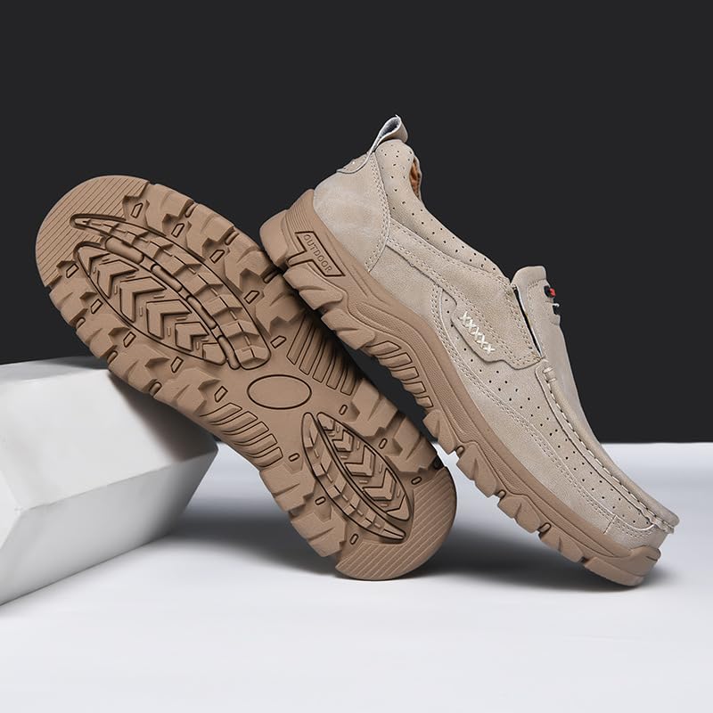 Men's Slip On Loafers Hands Free Leather Shoes Walking Casual Boots Comfortable Breathable Outdoor Office Business4