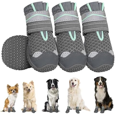 SlowTon Dog Shoes for Large Small Medium Dogs - Breathable Dog Boots for Summer Hot Pavement, Paw Protector for Outdoor Walking Winter Snow, Anti-Slip Rubber Dog Booties for Hardwood Floor (Grey, 8) Cover