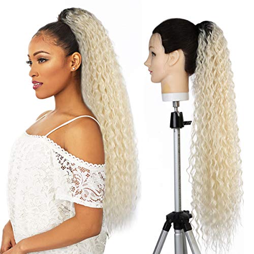 Fashion Icon 30" Long Drawstring Ponytail Synthetic High Puff Afro Clip in Ponytail Hair Extensions Ombre Curly Corn Wave Clip in Hair Pieces for Women（T2/613）
