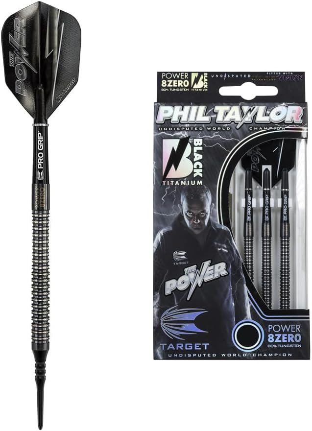Target Darts Phil Taylor Power 8-Zero Black P8Z3 80% Tungsten Soft Tip Darts Set