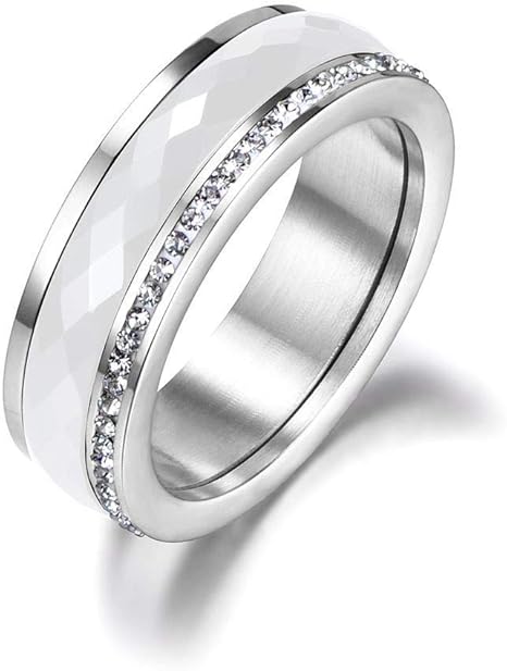 Amazon Co Jp Jewelry 指輪チタンスチールホワイトセラミックリングゴールドキュービックジルコニア結婚指輪女性 サイズ 6 Size 9 ジュエリー