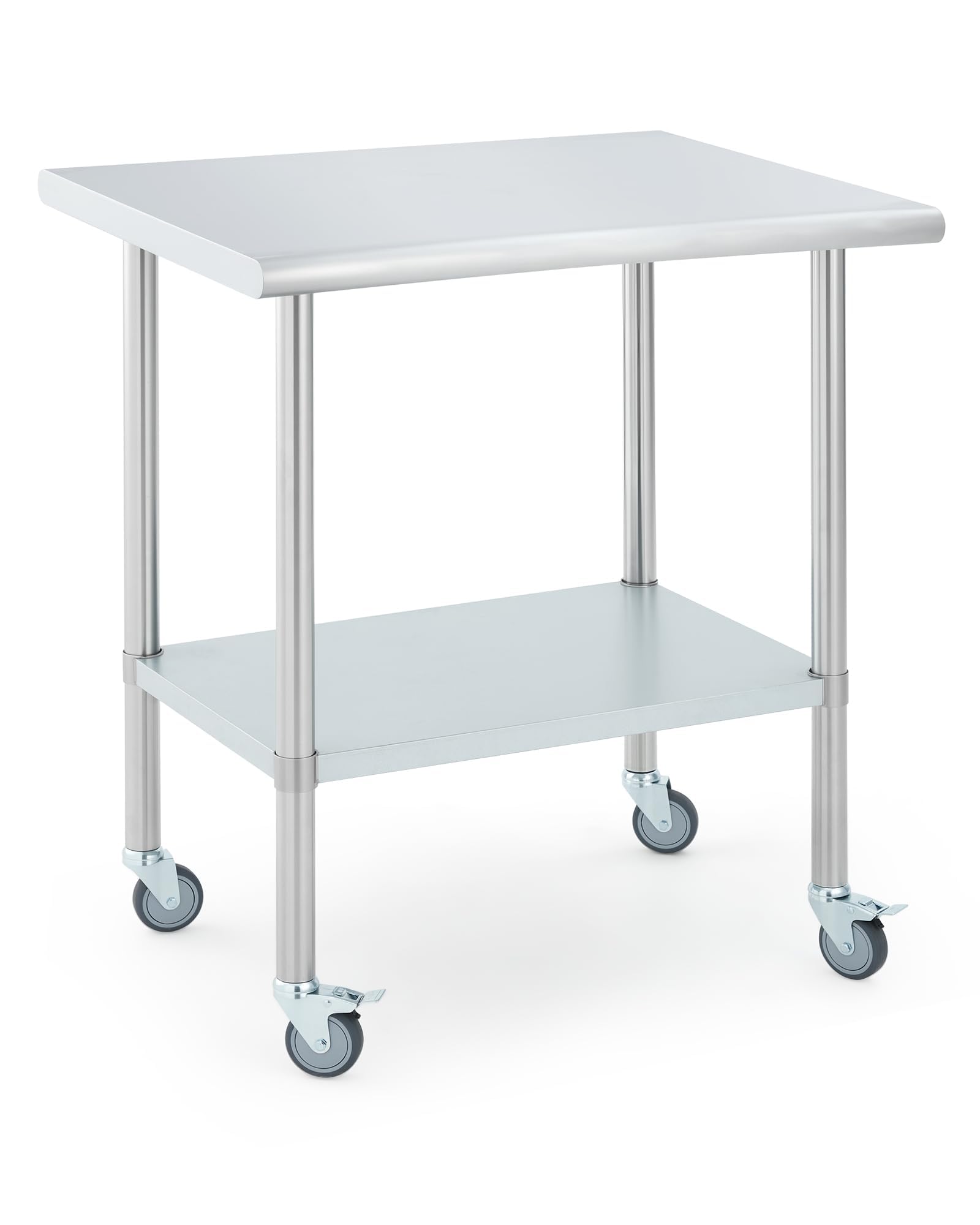 30"x24"x34" Stainless Steel Work Table, 2-Tier Commercial Prep Table with Undershelf &amp; Casters, Heavy Duty, Rust-Resistant for Kitchen, Restaurant, Garage, Indoor/Outdoor Use