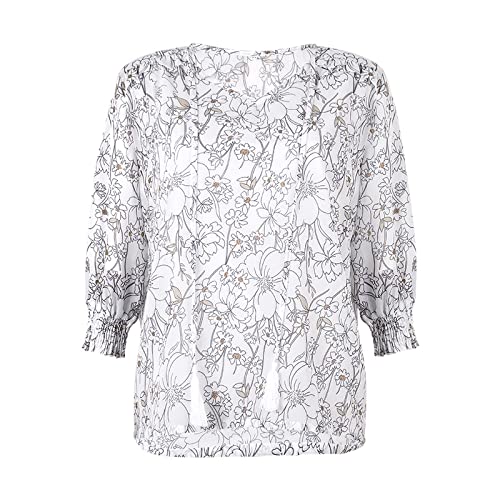Tops Estampados para Mujer, farolillos de Moda, Mangas de Siete Puntos, Cuello en V, Suelto, combina con Todo, pulóver Informal, Tops, Europa y América XL Cover