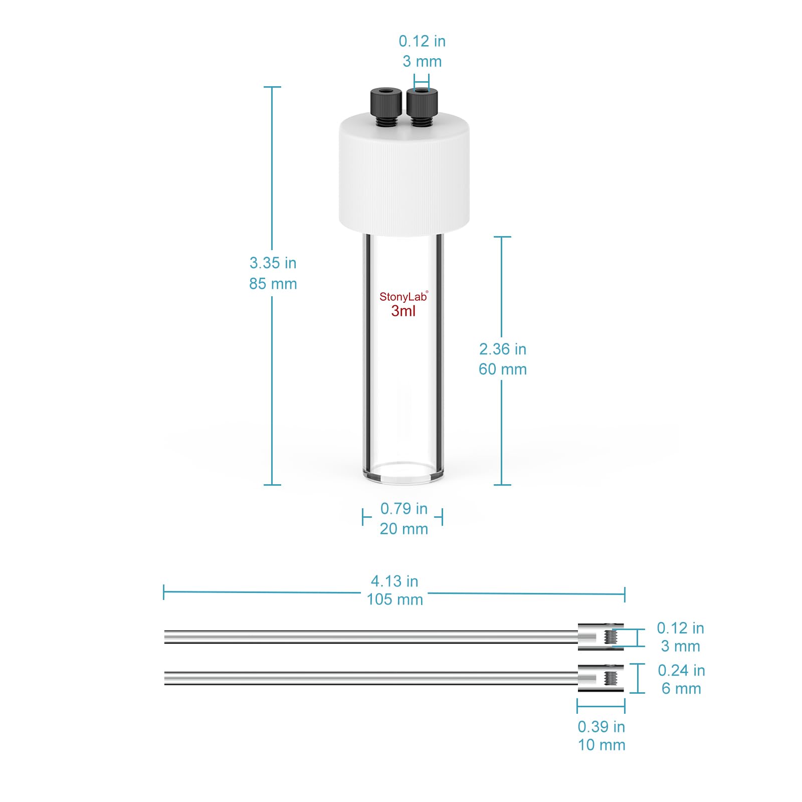 stonylab Célula Electrolítica de Tubo Sellado, 3-5 ml Fondo Plano con Cuello Único, para Experimentos Electroquímicos de Pequeño Volumen