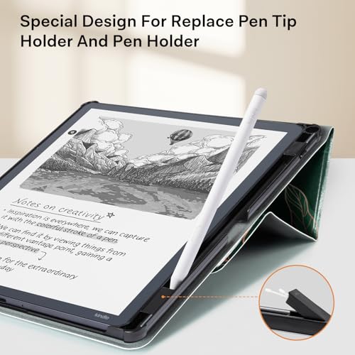 Image of CoBak Case for 11 inch Kindle Scribe 3rd Generation 2025, Kindle Scribe Colorsoft with Two Viewing Angles - All New PU Leather Cover with Auto Sleep Wake, Pen Holder. Green Pattern