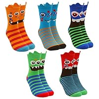 Metzuyan Boys Monsters Cute Colorful Funny Odd Cool Socks Novelty Cotton Rich Ears 6-3.5