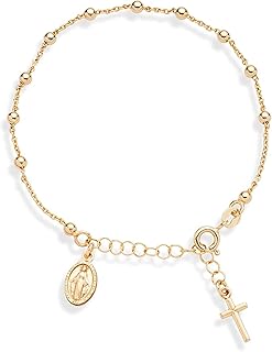 Gold Rosary Bracelet First Communion Bracelets for Girls Rosary Cross Bead Chain Bracelet for Girls Beaded Stretch Rosary Bracelet Catholic Gifts Rosary Bracelet for Women Girls Gift