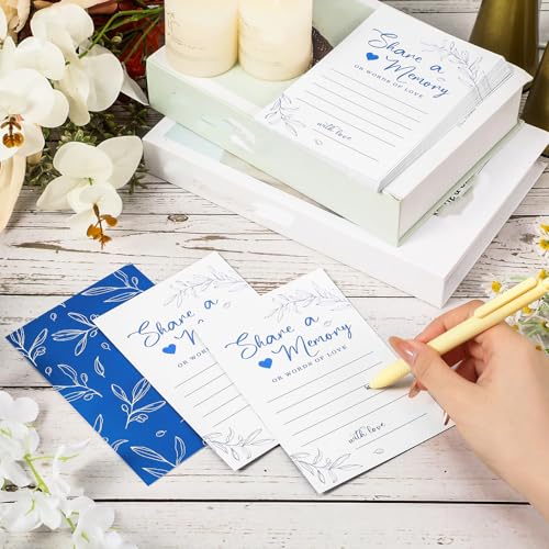 Image of Pajean 50 Pcs Greenery Share a Memory Card for Celebration of Life Cards Box with Clear Windows Memory Box for Funeral Wedding Birthday Graduation Bridal Shower Guest Card Ideas(Clear,Dark Blue)